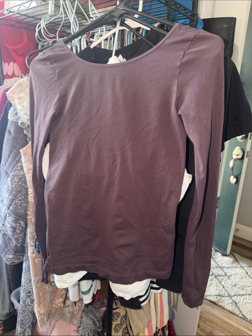 Free People Long Sleeve Crewneck Top in Mauve Plum